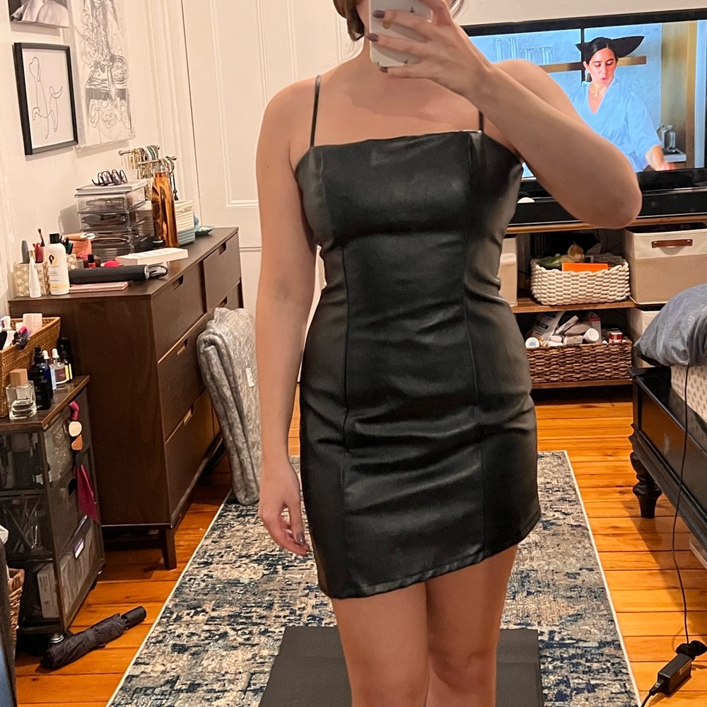Vegan leather asymmetrical dress